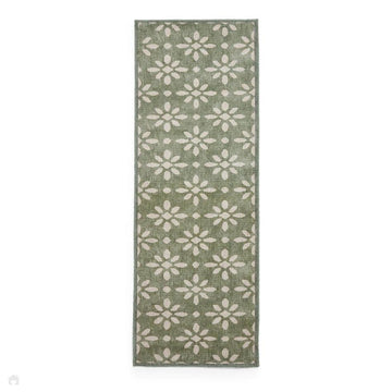 Washable Coral H1062 Modern Geometric Lightweight Printed Polyester Flatweave Green Runner-Think Rugs-Rug Love - The Most Loved Rug Store